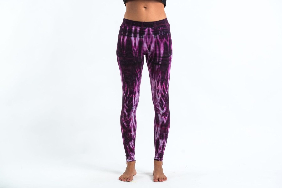 Women HaremPants | Lightning Stripes Tie Dye Cotton Leggings In Purple