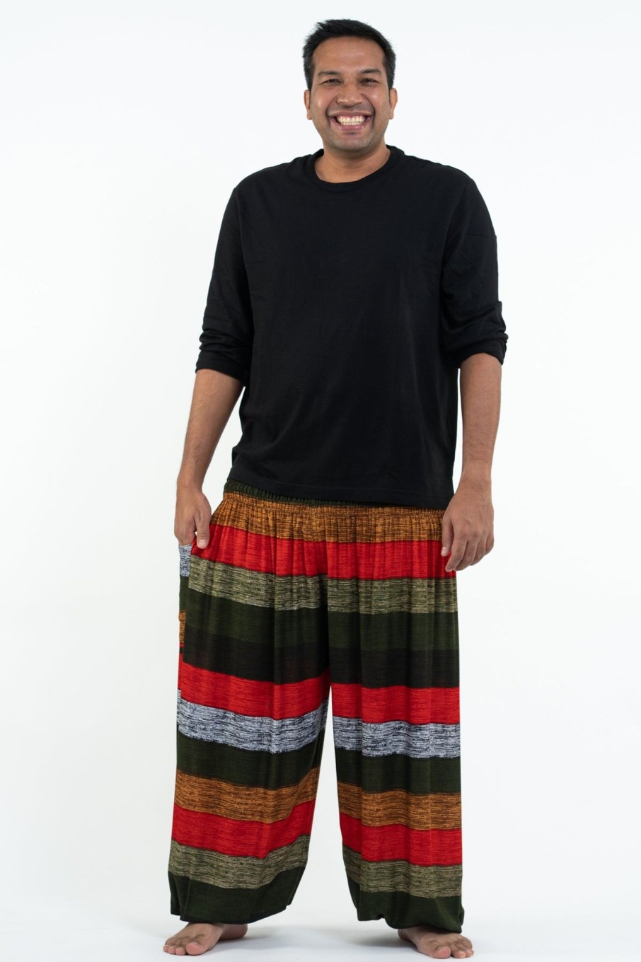 Plus Size HaremPants | Plus Size Boho Striped Men'S Harem Pants In Green