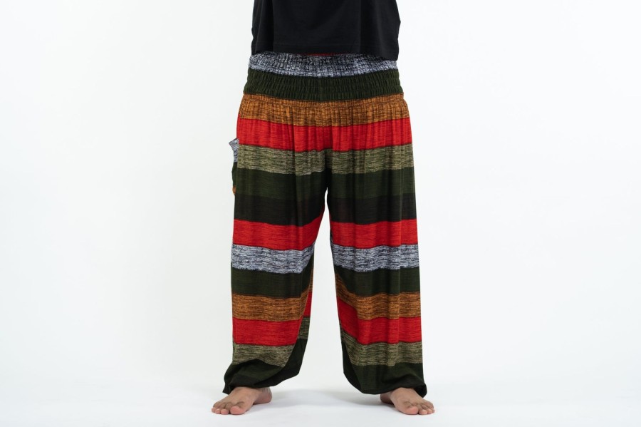 Plus Size HaremPants | Plus Size Boho Striped Men'S Harem Pants In Green