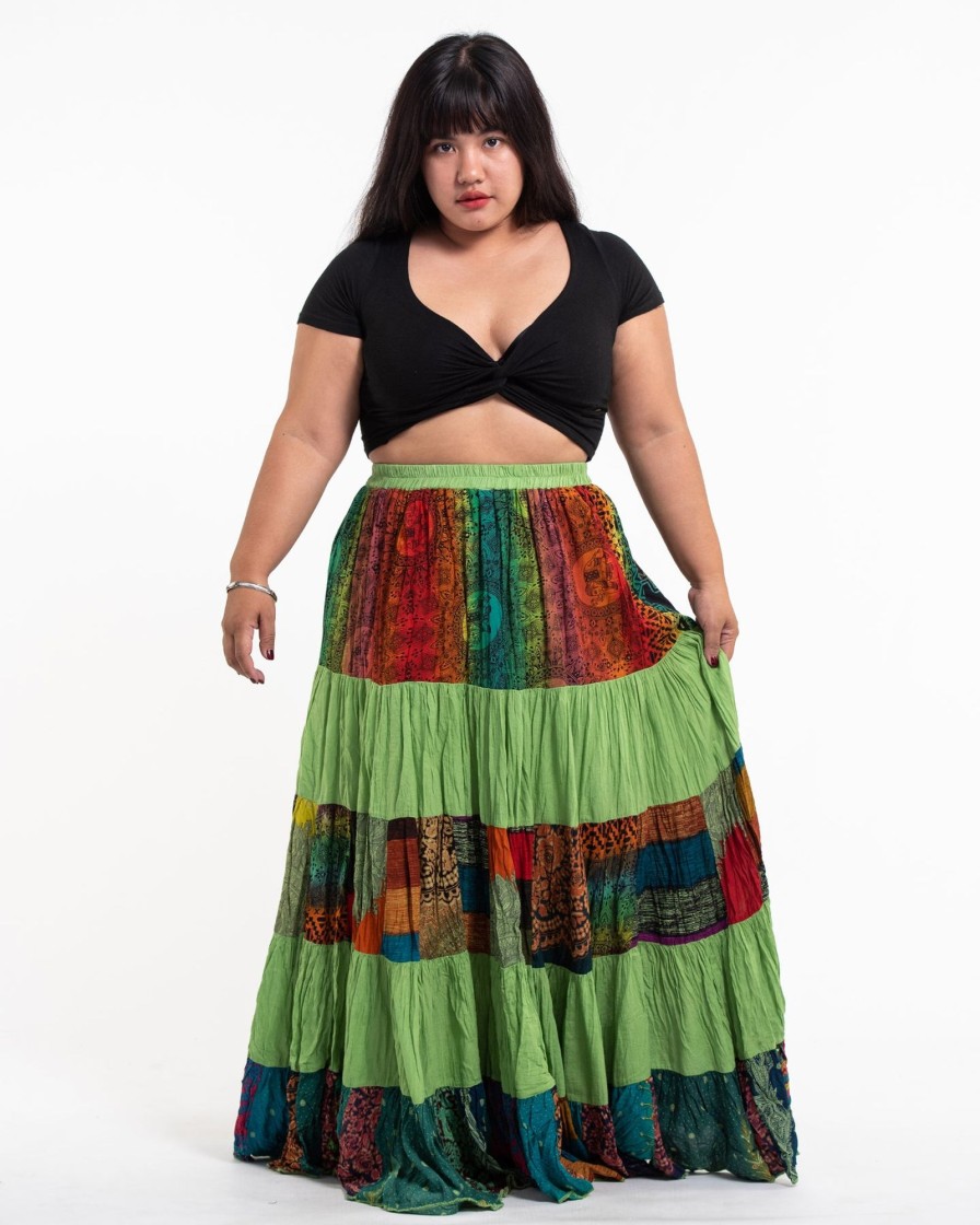 Women HaremPants | Plus Size Patchwork Long Skirt In Light Green