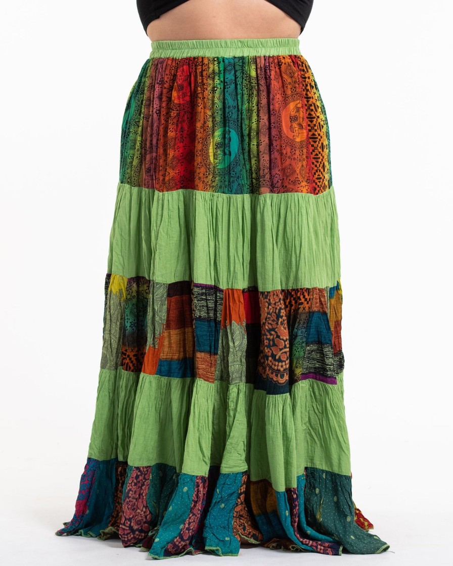 Women HaremPants | Plus Size Patchwork Long Skirt In Light Green