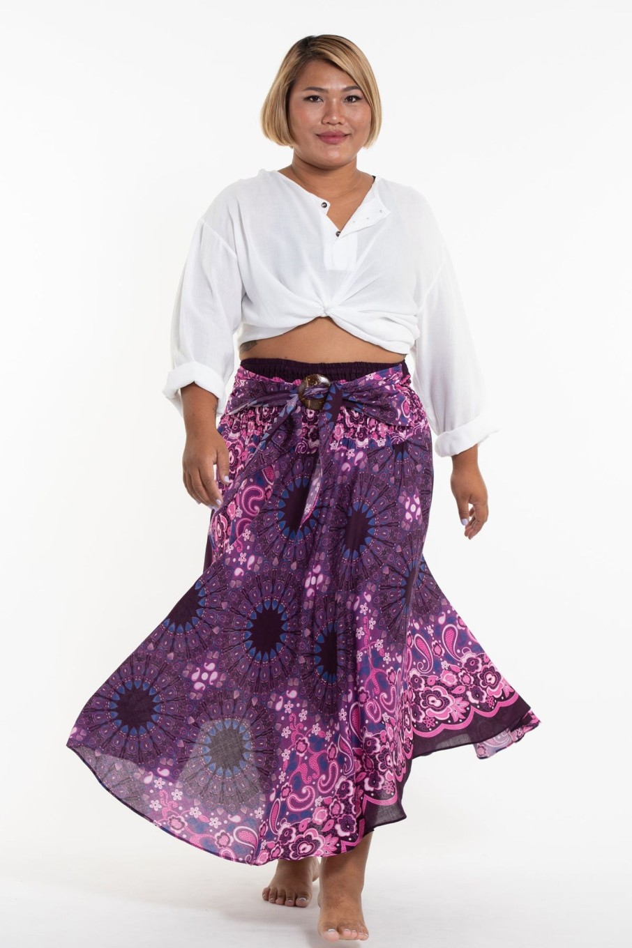 Plus Size HaremPants | Plus Size Paisley Mandalas Handkerchief Midi Skirt In Purple