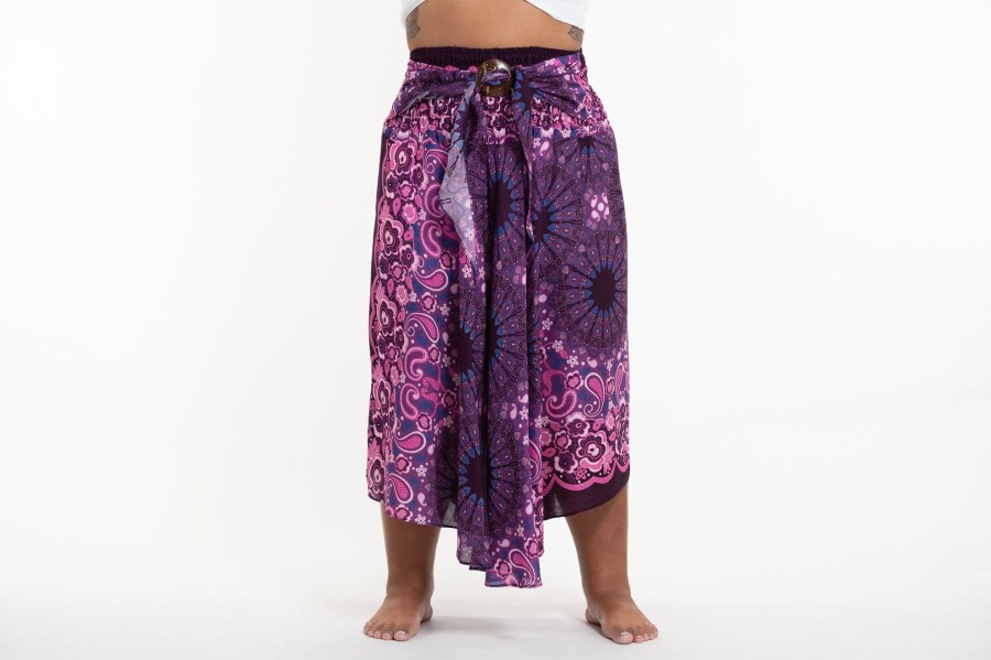 Plus Size HaremPants | Plus Size Paisley Mandalas Handkerchief Midi Skirt In Purple