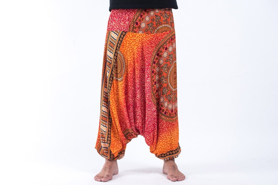 Men HaremPants | Tribal Chakras Drop Crotch Men'S Harem Pants In Orange