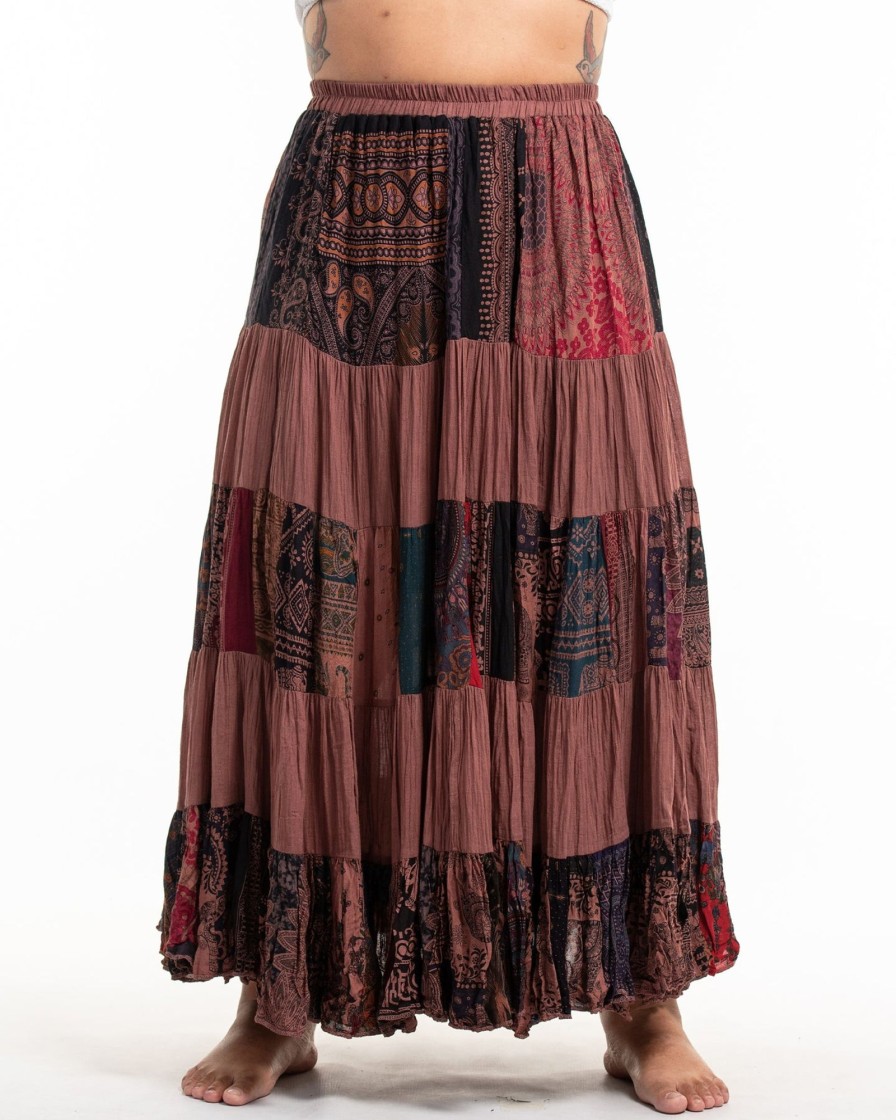 Plus Size HaremPants | Plus Size Patchwork Long Skirt In Light Brown