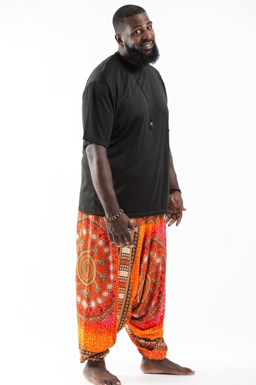 Men HaremPants | Plus Size Tribal Chakras Drop Crotch Men'S Harem Pants In Orange