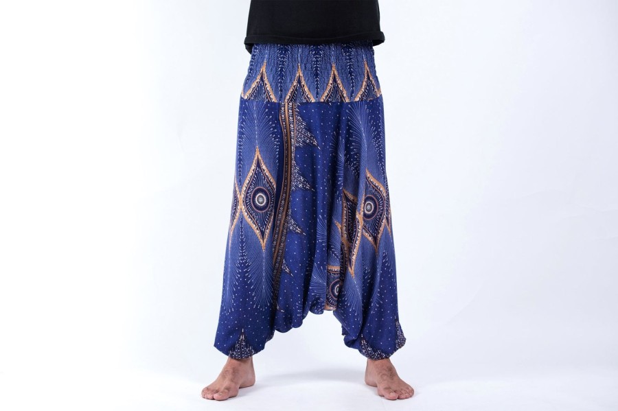 Men HaremPants | Diamond Peacock Drop Crotch Men'S Harem Pants In Blue