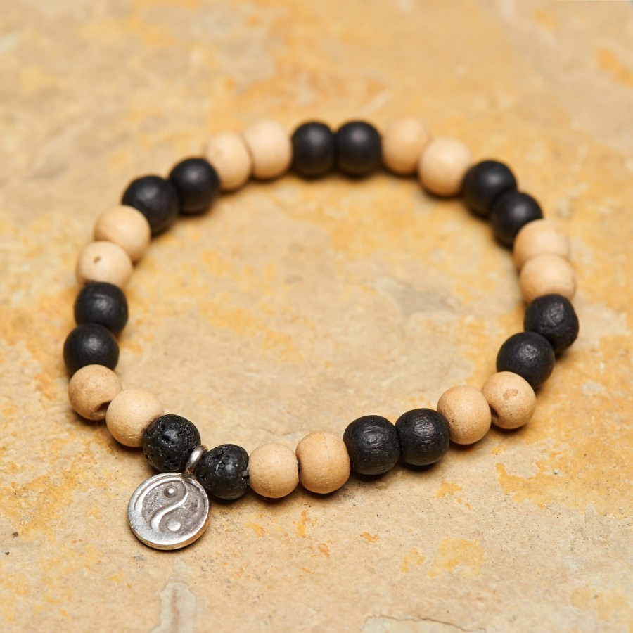 Accessories HaremPants | Yin Yang Silver Charm With Budhi Wooden Beads Bracelet From Nepal Multi