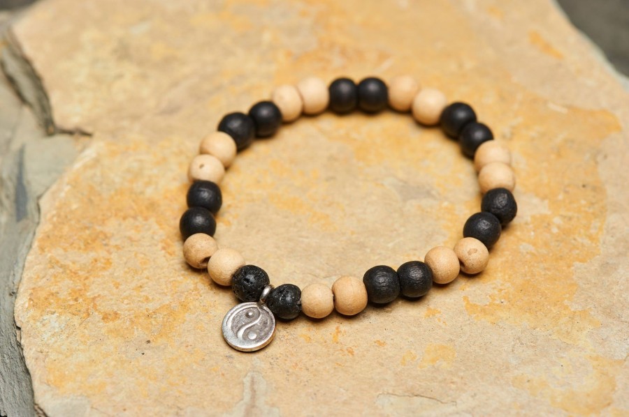 Accessories HaremPants | Yin Yang Silver Charm With Budhi Wooden Beads Bracelet From Nepal Multi