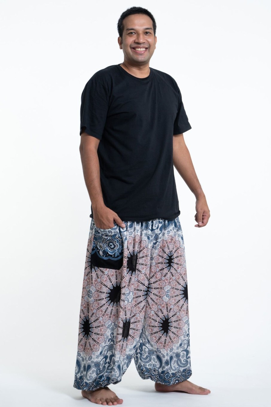 Plus Size HaremPants | Plus Size Paisley Mandalas Men'S Harem Pants In Silver Gray