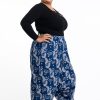 Women HaremPants | Plus Size Fan Prints Women'S Low Cut Cotton Harem Pants In Indigo