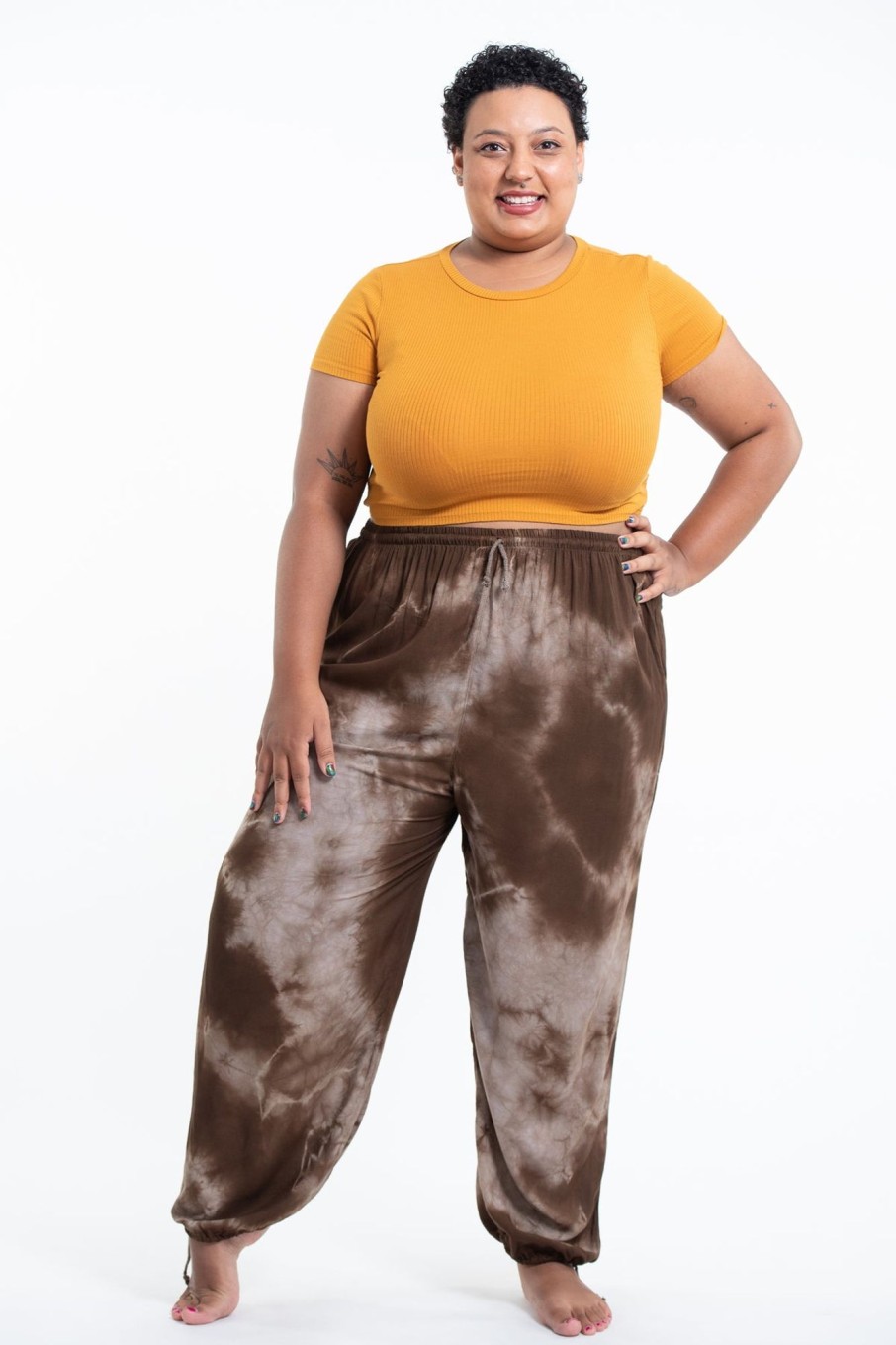 Plus Size HaremPants | Plus Size Tie Dye Drawstring Women'S Yoga Massage Pants In Brown