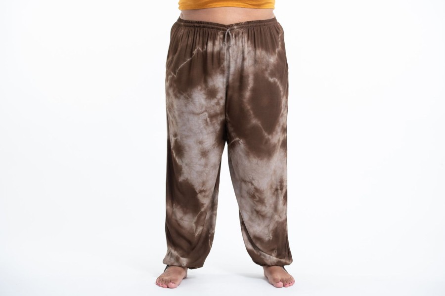 Plus Size HaremPants | Plus Size Tie Dye Drawstring Women'S Yoga Massage Pants In Brown