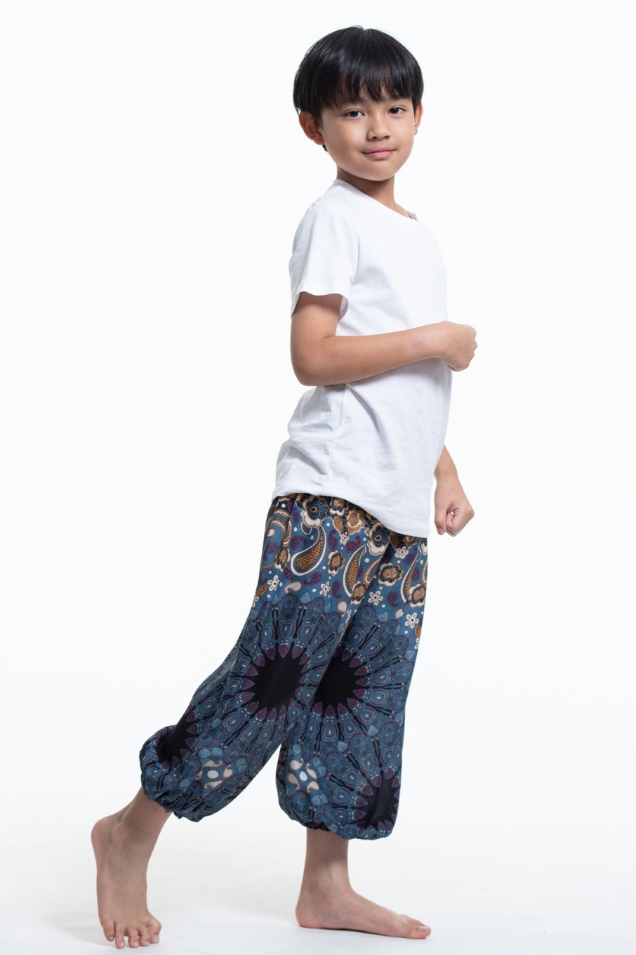 Kids HaremPants | Paisley Mandalas Kids Harem Pants In Gray