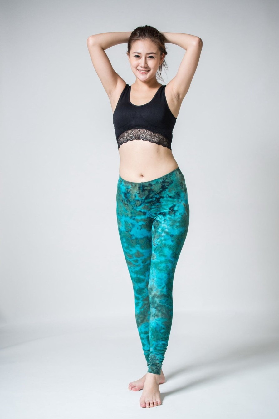 Women HaremPants | Marble Tie Dye Cotton Leggings In Turquoise