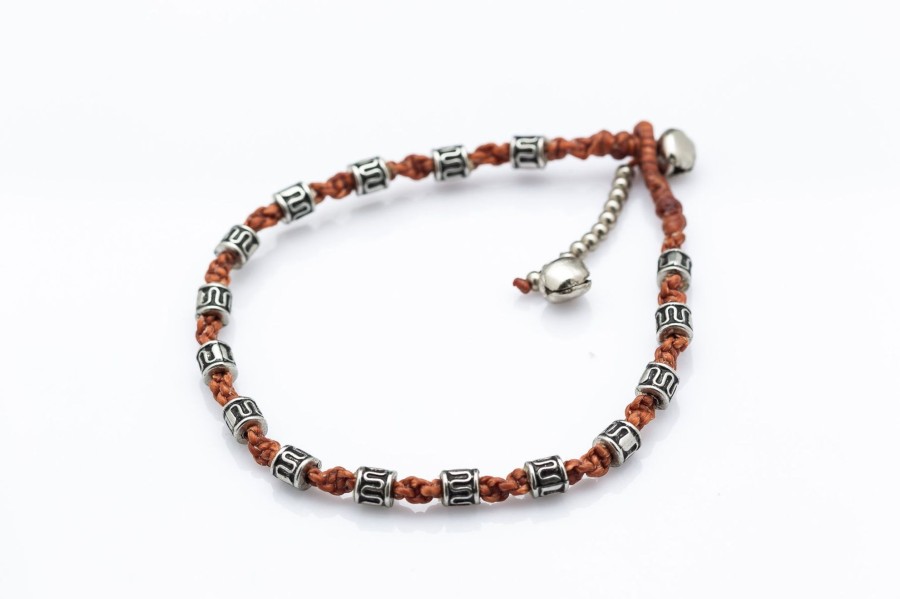 Accessories HaremPants | Hand Made Fair Trade Anklet Waxed Cotton Silver Beads Brown