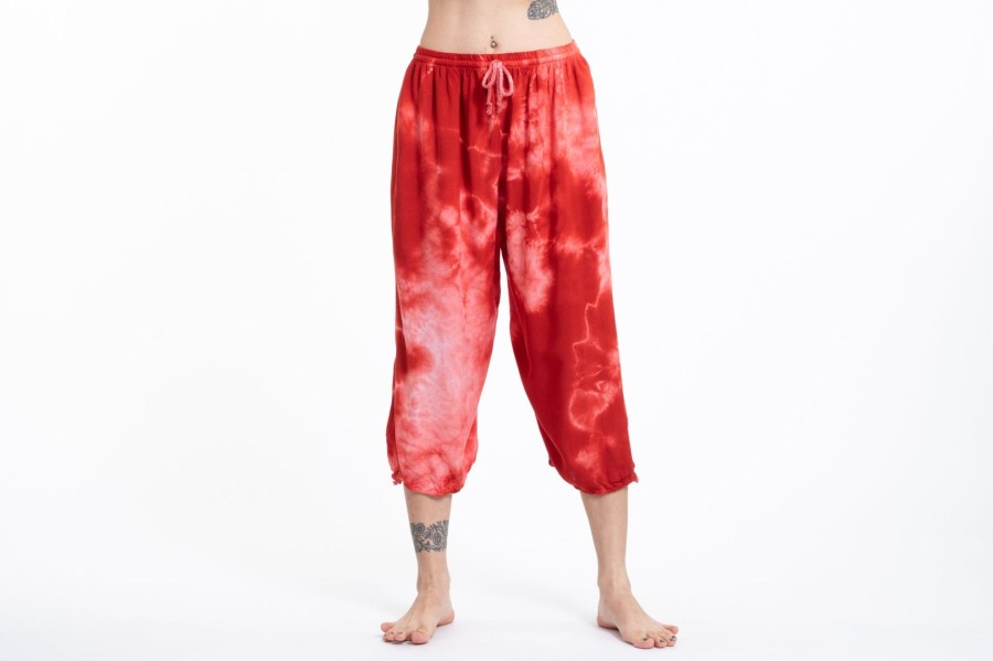 Women HaremPants | Women'S Tie Dye Drawstring Yoga Massage Cropped Pants In Red