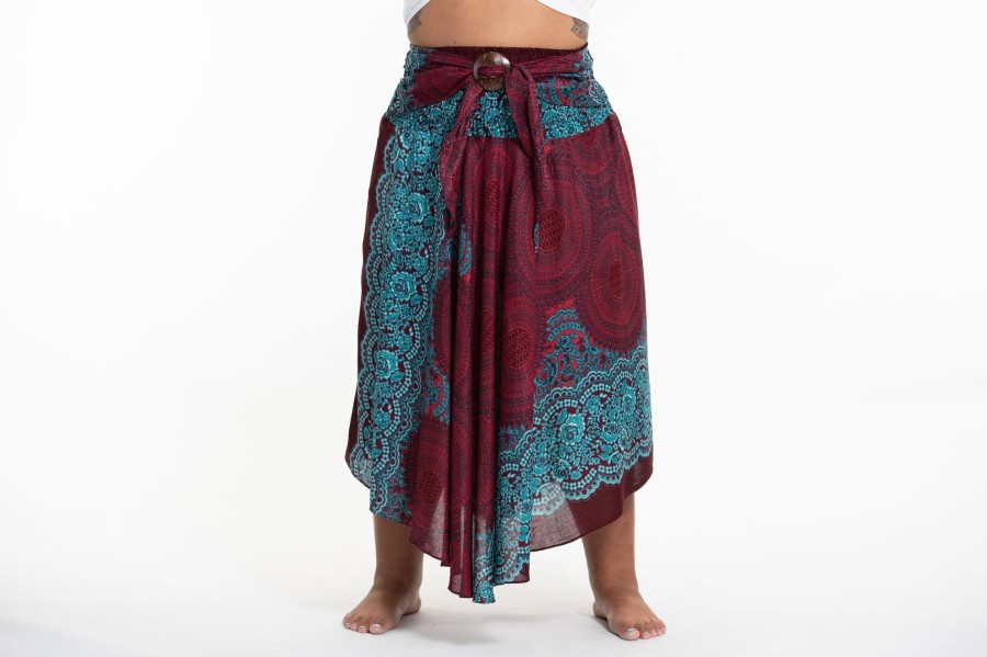 Plus Size HaremPants | Plus Size Geometric Mandalas Handkerchief Midi Skirt In Red