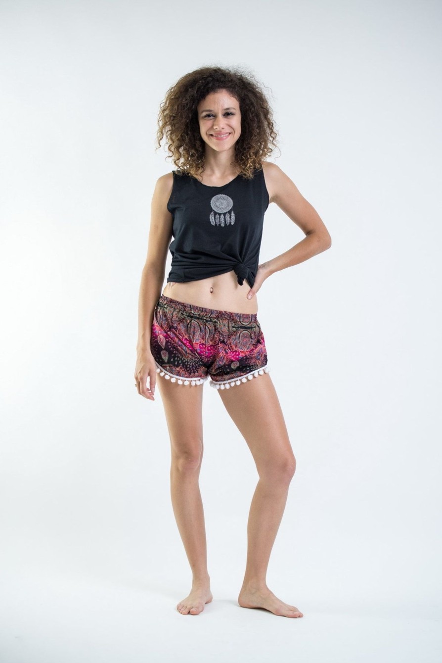 Women HaremPants | Paisley Pom Pom Shorts In Pink/White