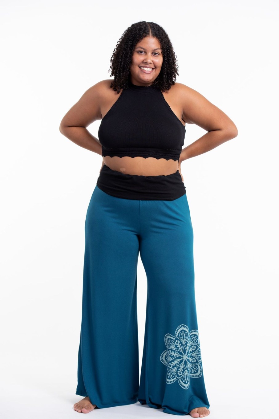 Plus Size HaremPants | Plus Size Mandala Print Wide Leg Palazzo Harem Pants Cotton Spandex In Turquoise