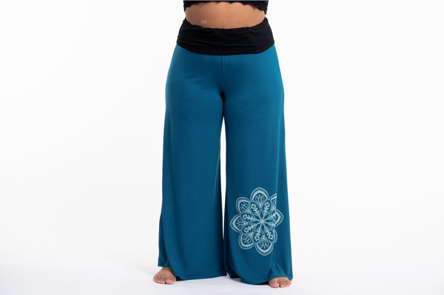 Plus Size HaremPants | Plus Size Mandala Print Wide Leg Palazzo Harem Pants Cotton Spandex In Turquoise