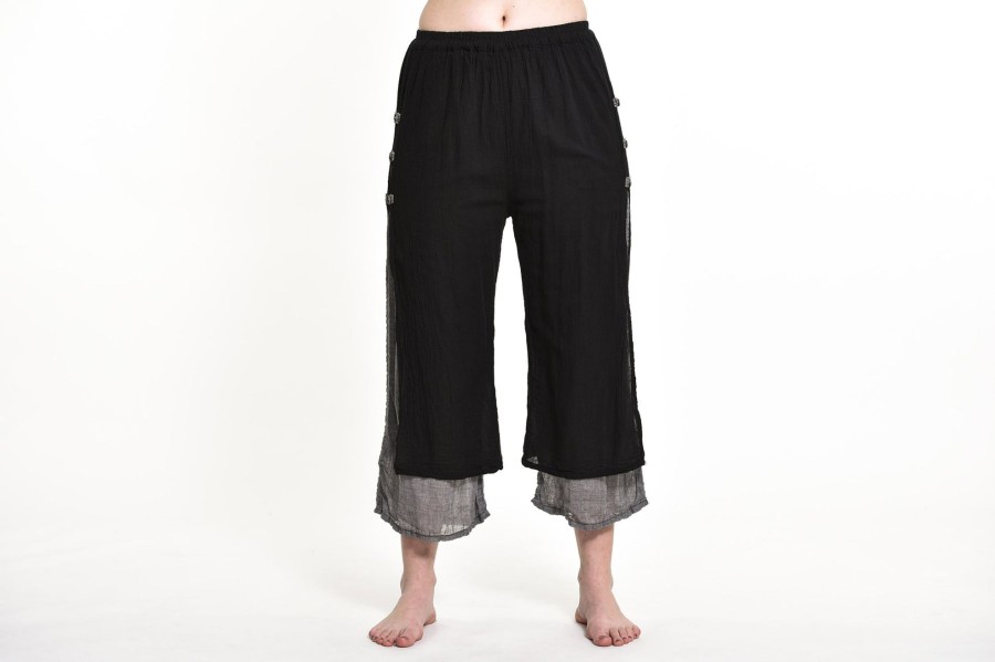 Women HaremPants | Women'S Cotton Double Layers Cropped Pants In Solid Black