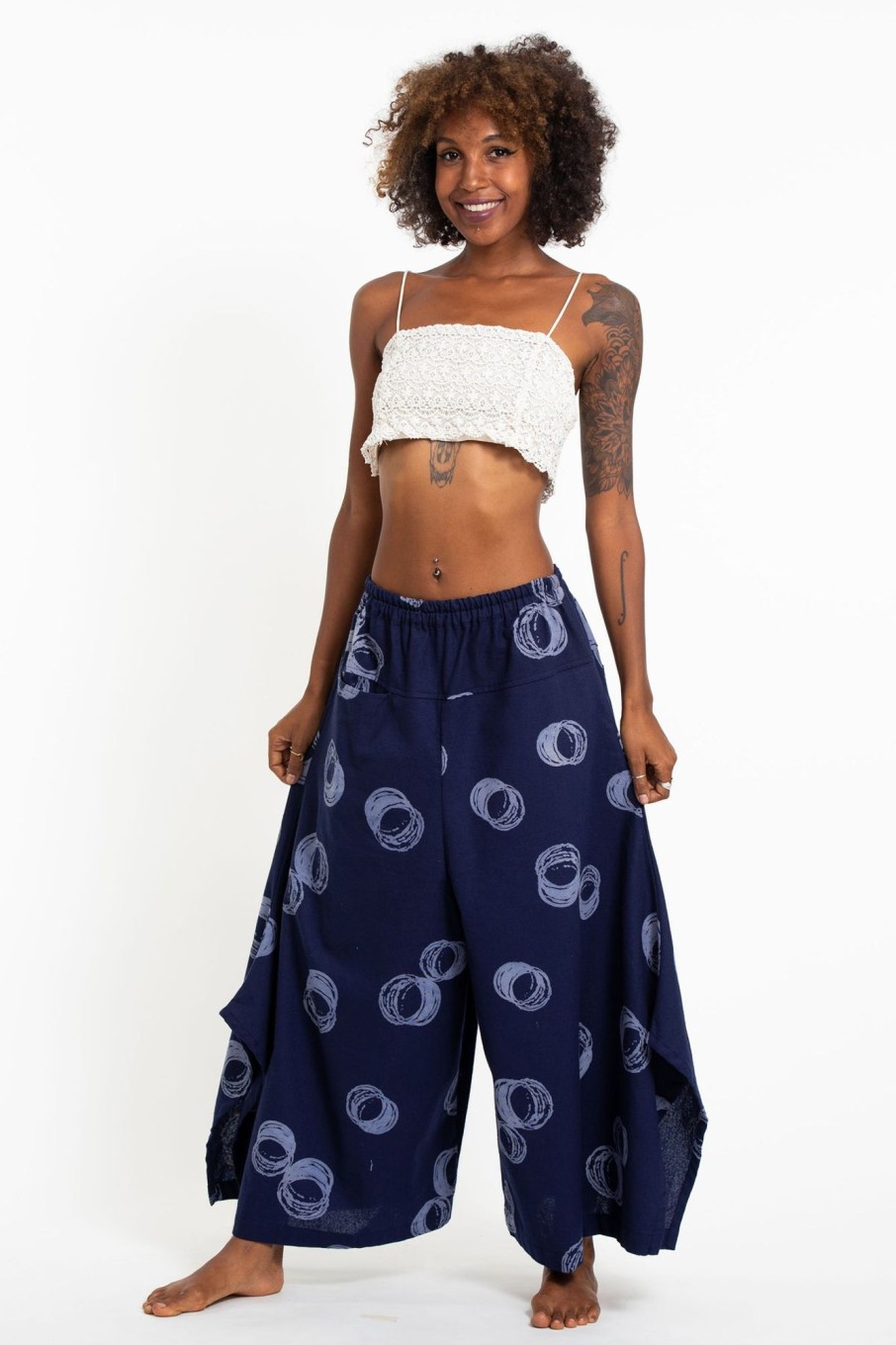 Women HaremPants | Circles Women'S Cotton Palazzo Pants In Navy