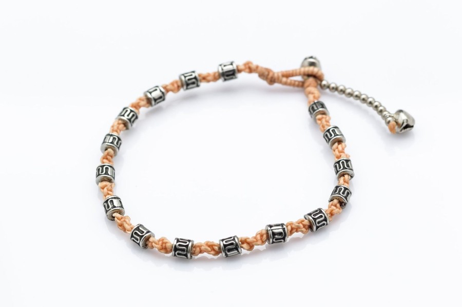 Accessories HaremPants | Hand Made Fair Trade Anklet Waxed Cotton Silver Beads Peach