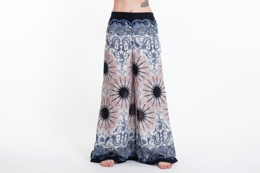 Women HaremPants | Paisley Mandalas Palazzo Style Harem Pants In Silver Gray