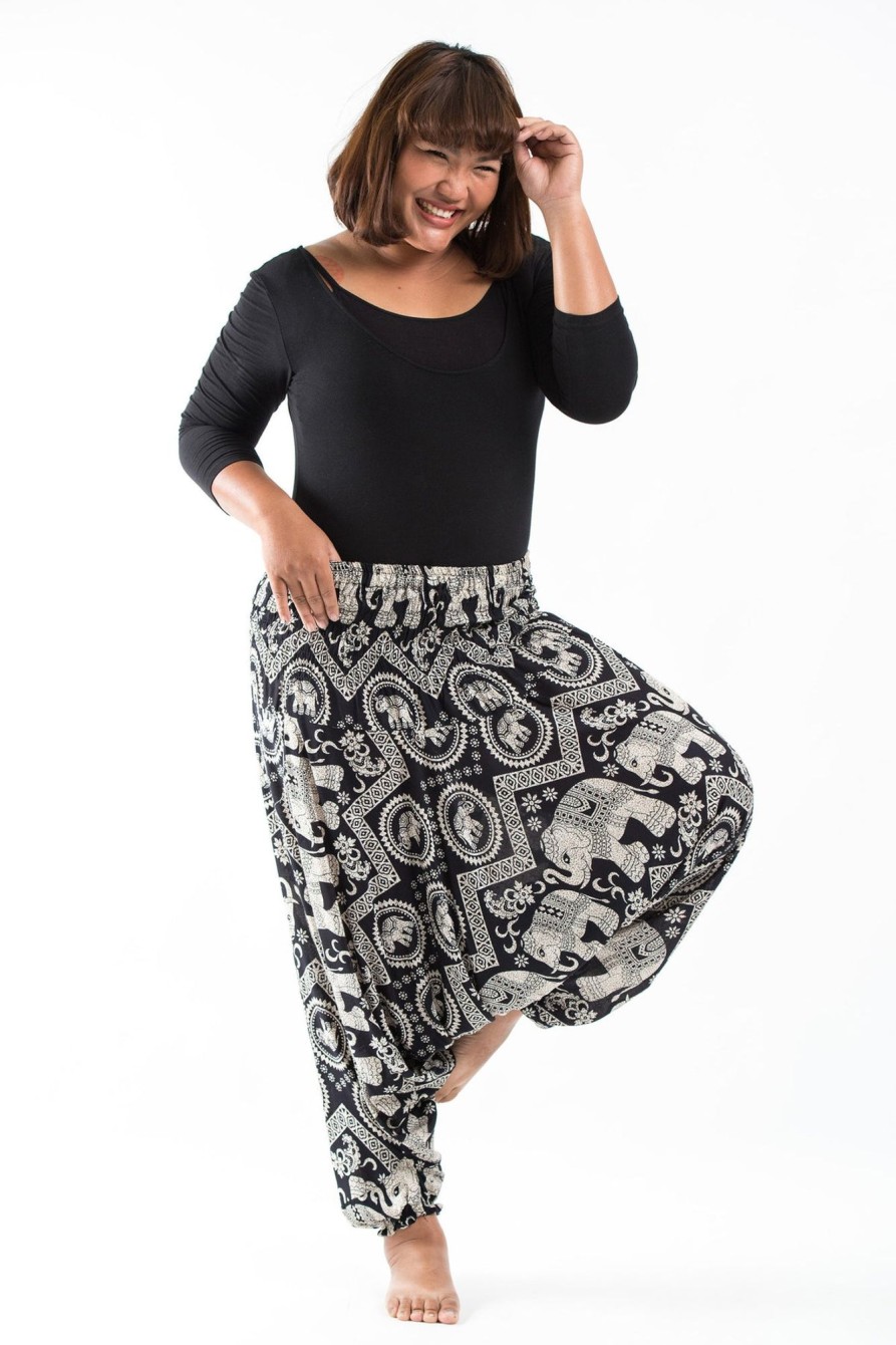 Women HaremPants | Plus Size Imperial Elephant 2-In-1 Jumpsuit Elephant Pants In Black