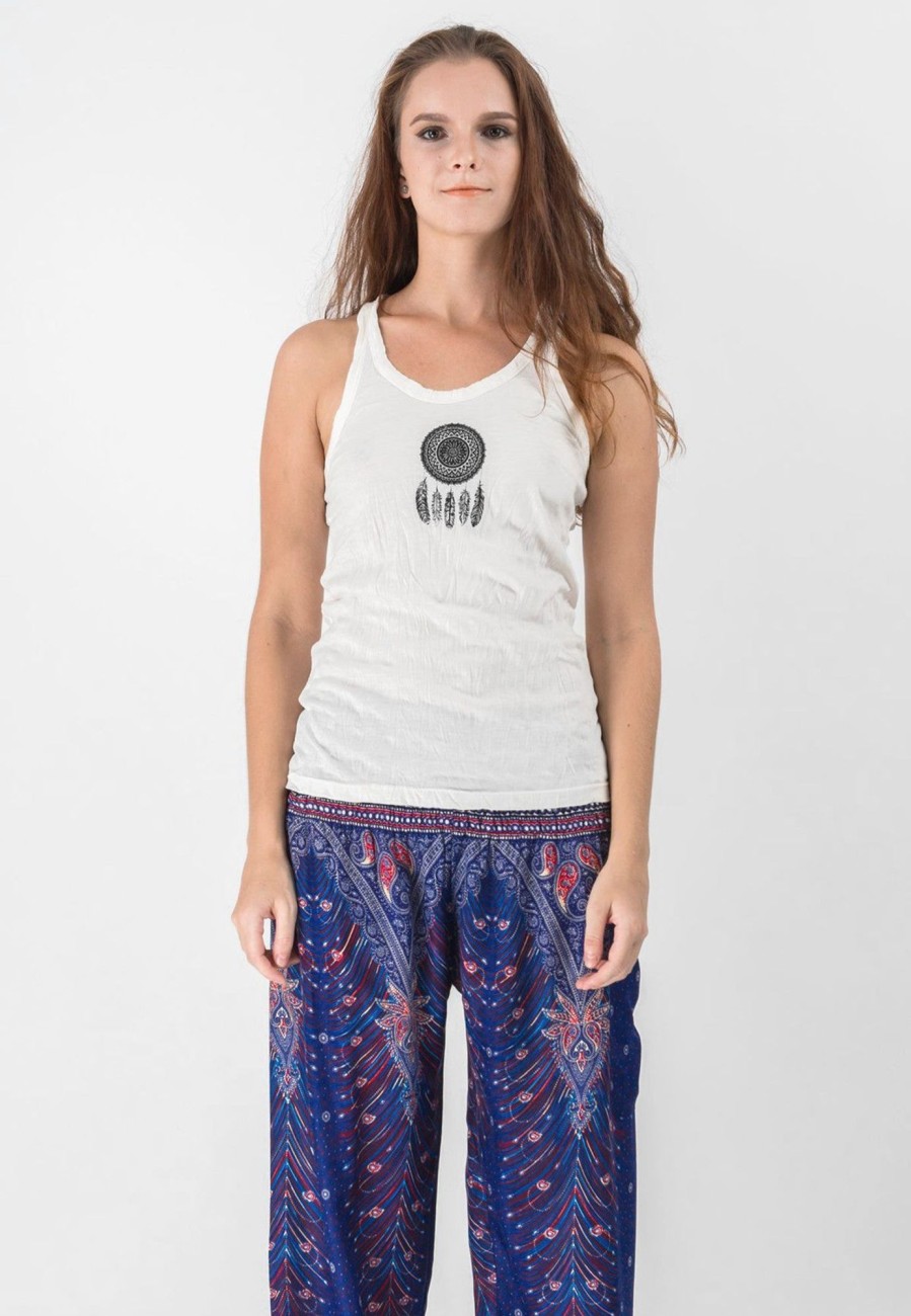 Women HaremPants | Super Soft Sure Design Women'S Tank Tops Dream Catcher White