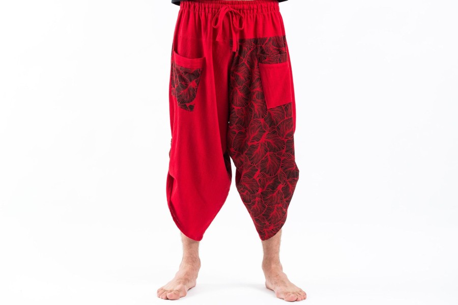 Men HaremPants | Two Tone Leaves Prints Men'S Three Quarter Pants In Red