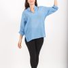 Women HaremPants | Womens Yoga Shirts Nehru Collared In Blue