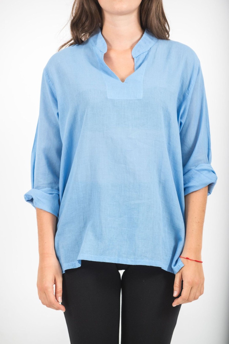 Women HaremPants | Womens Yoga Shirts Nehru Collared In Blue