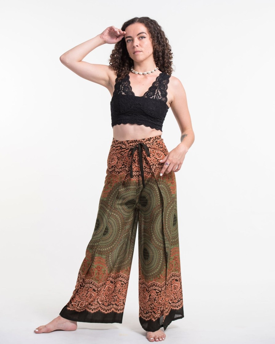 Women HaremPants | Geometric Mandalas Wrap Palazzo Style Harem Pants In Olive