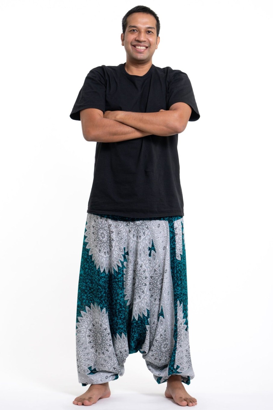 Plus Size HaremPants | Plus Size Marble Mandalas Drop Crotch Men'S Harem Pants In Turquoise