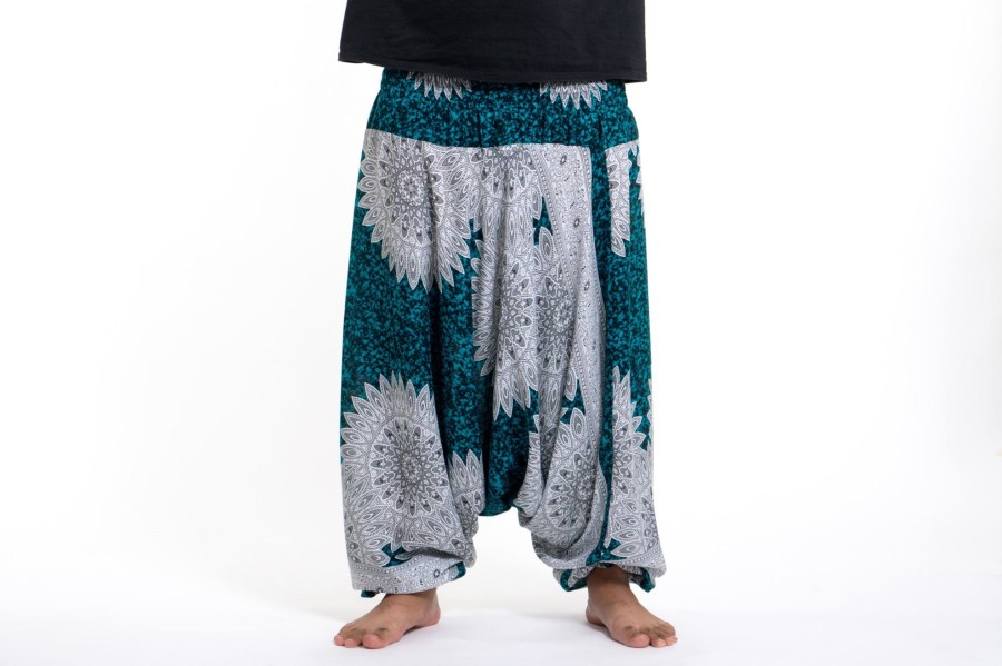 Plus Size HaremPants | Plus Size Marble Mandalas Drop Crotch Men'S Harem Pants In Turquoise