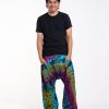 Men HaremPants | Tie Dye Cotton Men Harem Pants In Blue Yellow