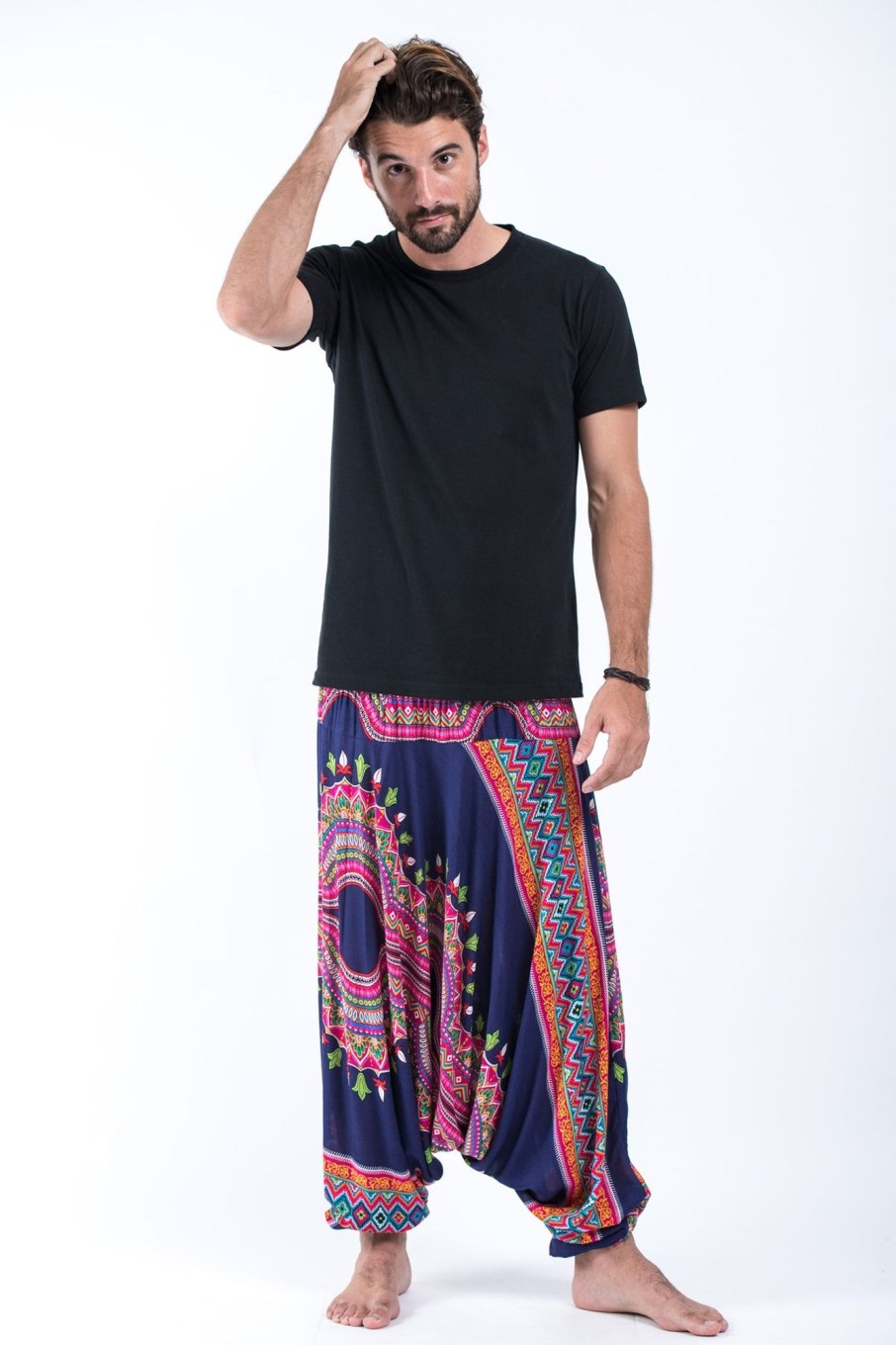 Men HaremPants | Dashiki Prints Drop Crotch Men'S Harem Pants In Navy