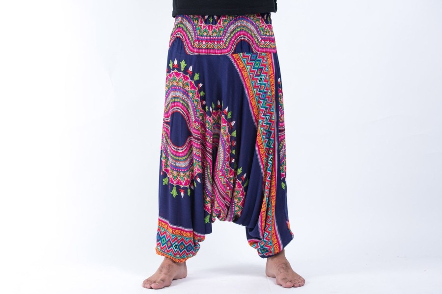 Men HaremPants | Dashiki Prints Drop Crotch Men'S Harem Pants In Navy