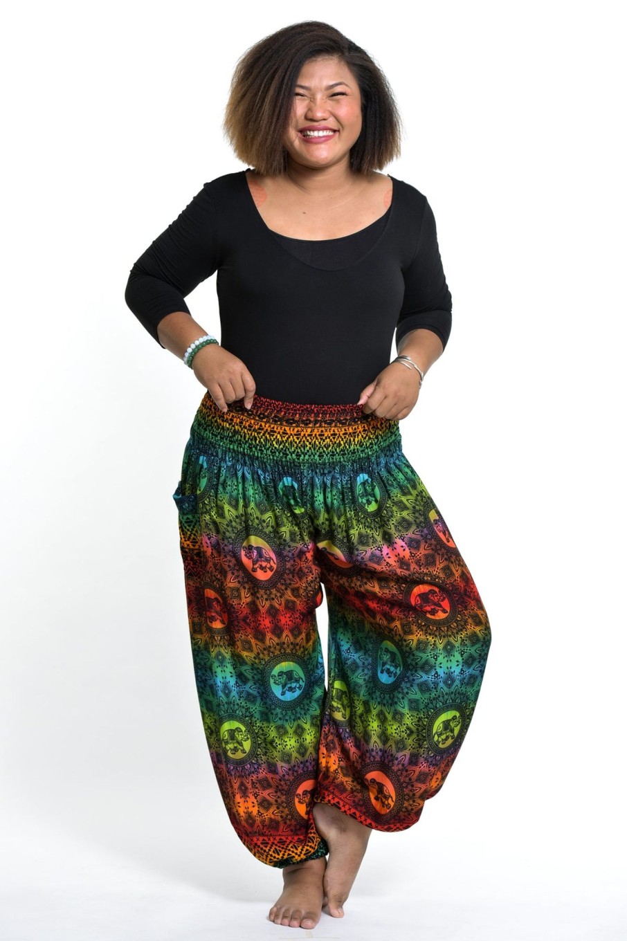 Plus Size HaremPants | Plus Size Rainbow Elephant Women'S Elephant Pants In Orange