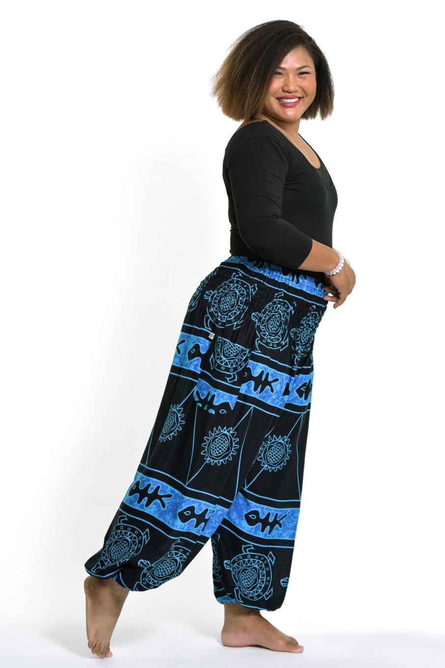 Plus Size HaremPants | Plus Size Turtle Print Women'S Harem Pants In Blue