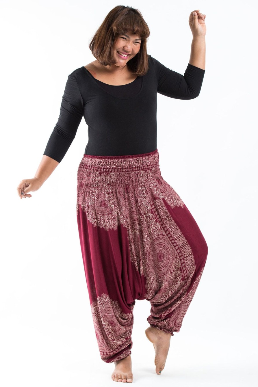 Plus Size HaremPants | Plus Size Floral Mandalas 2-In-1 Jumpsuit Harem Pants In Red