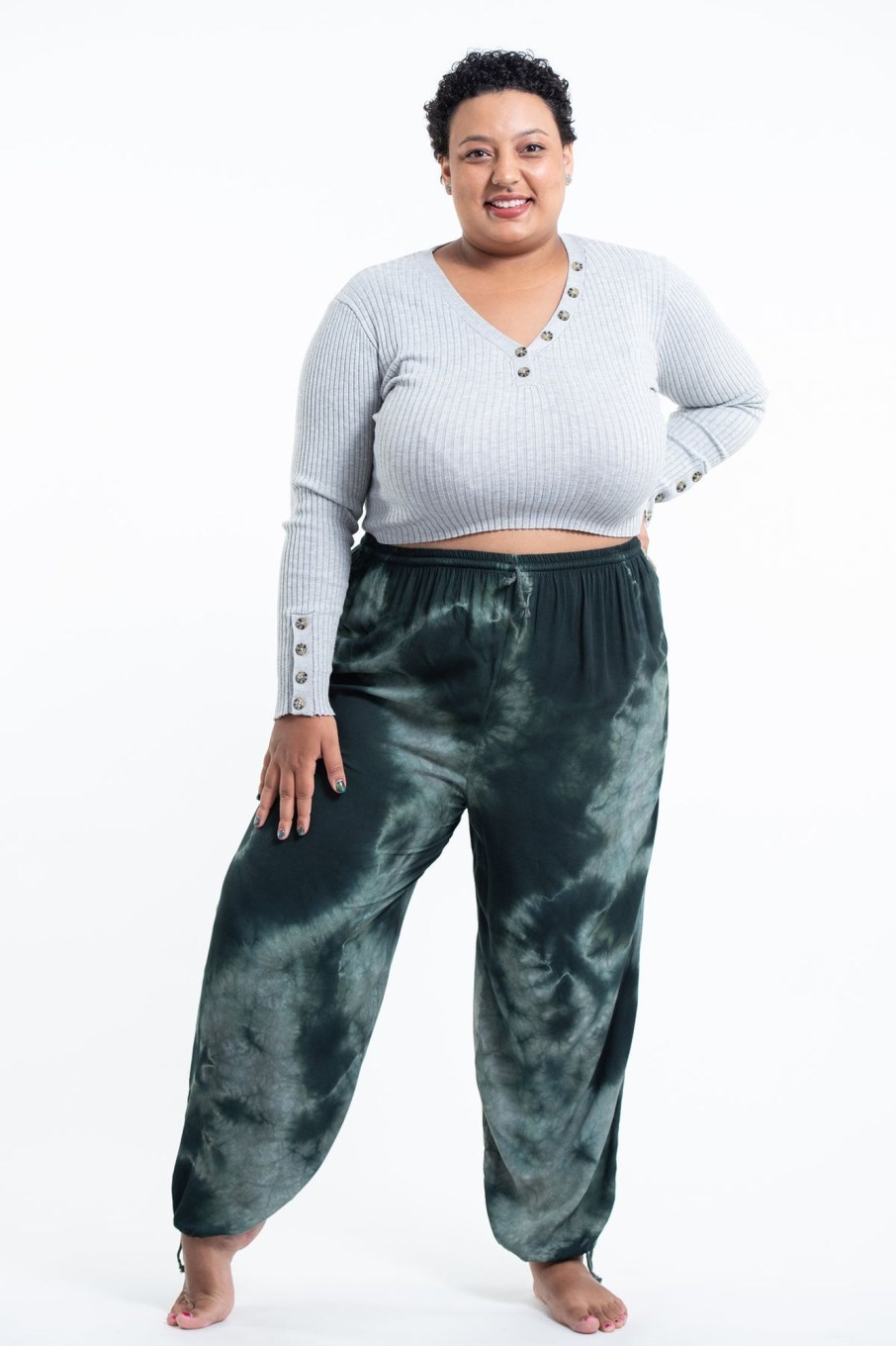 Plus Size HaremPants | Plus Size Tie Dye Drawstring Women'S Yoga Massage Pants In Dark Teal