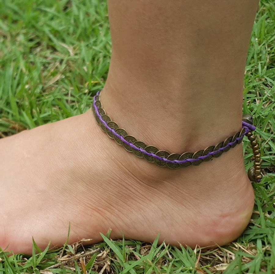 Accessories HaremPants | Hand Made Fair Trade Anklet Antique Coins Purple