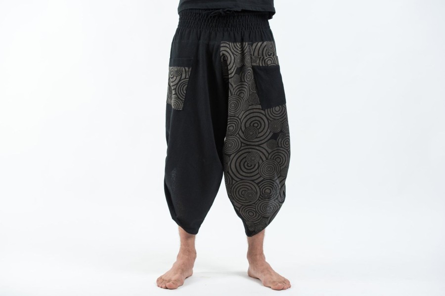 Men HaremPants | Two Tone Swirls Prints Men'S Three Quarter Pants In Black Gray