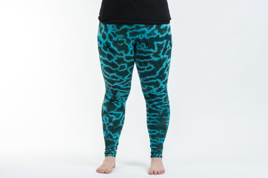 Plus Size HaremPants | Plus Size Marble Tie Dye Cotton Leggings In Turquoise