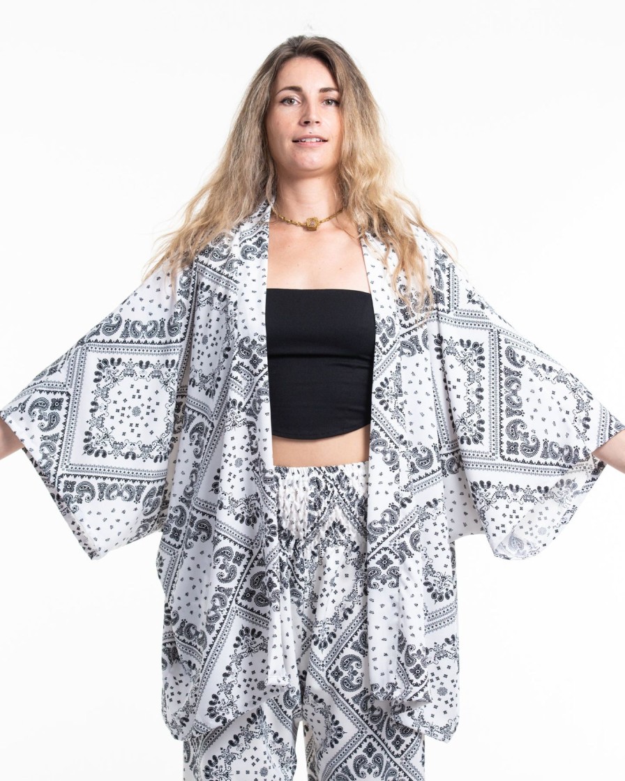 Plus Size HaremPants | Patchwork Paisley Kimono Cardigan In White