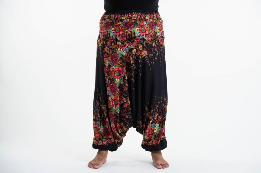 Plus Size HaremPants | Plus Size Floral 2-In-1 Jumpsuit Harem Pants In Black