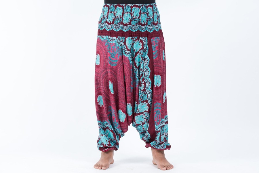 Women HaremPants | Plus Size Mandala Elephant 2-In-1 Jumpsuit Elephant Pants In Red